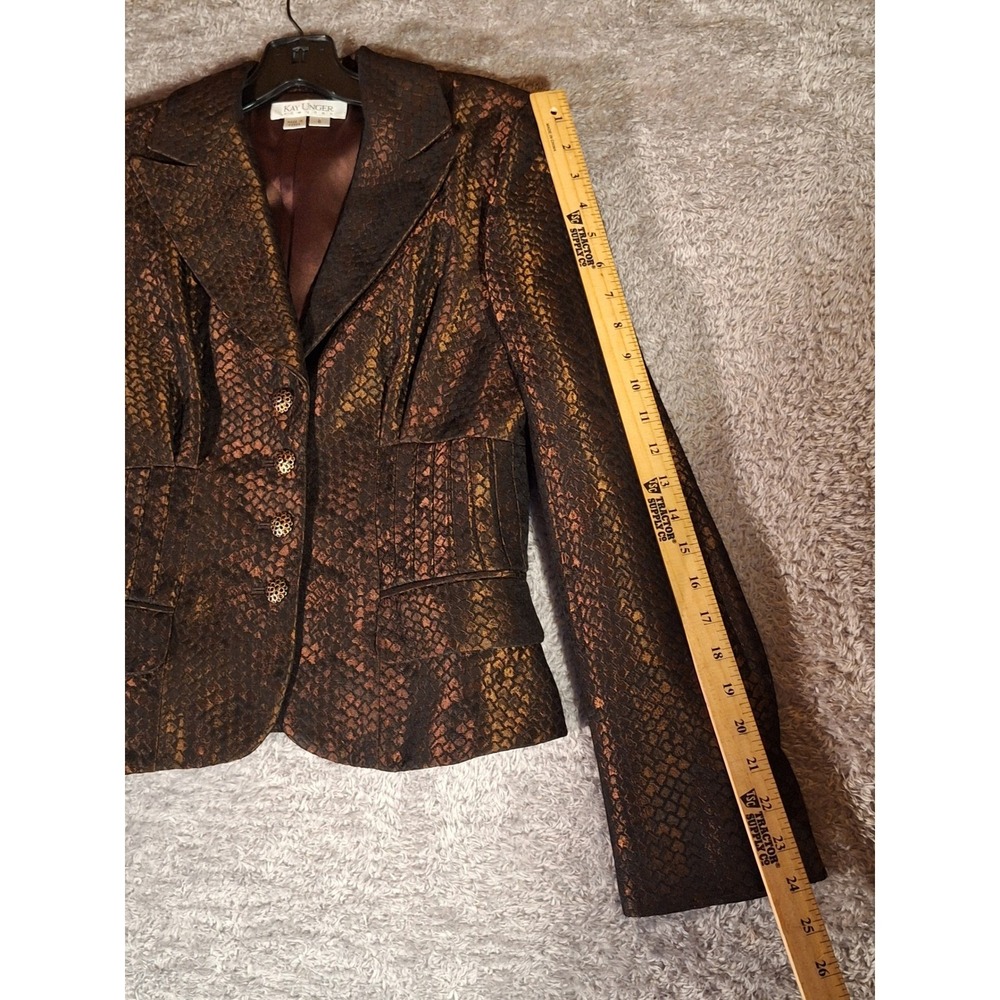 Kay Unger Snake Print Metallic Brocade Blazer Skirt Suit Set Size 6 Made Korea - Picture 12 of 16